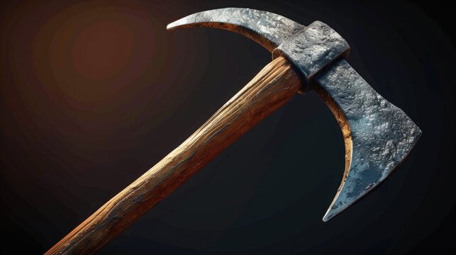 Close-up of an old axe with a wooden handle, suitable for tool or vintage themed projects