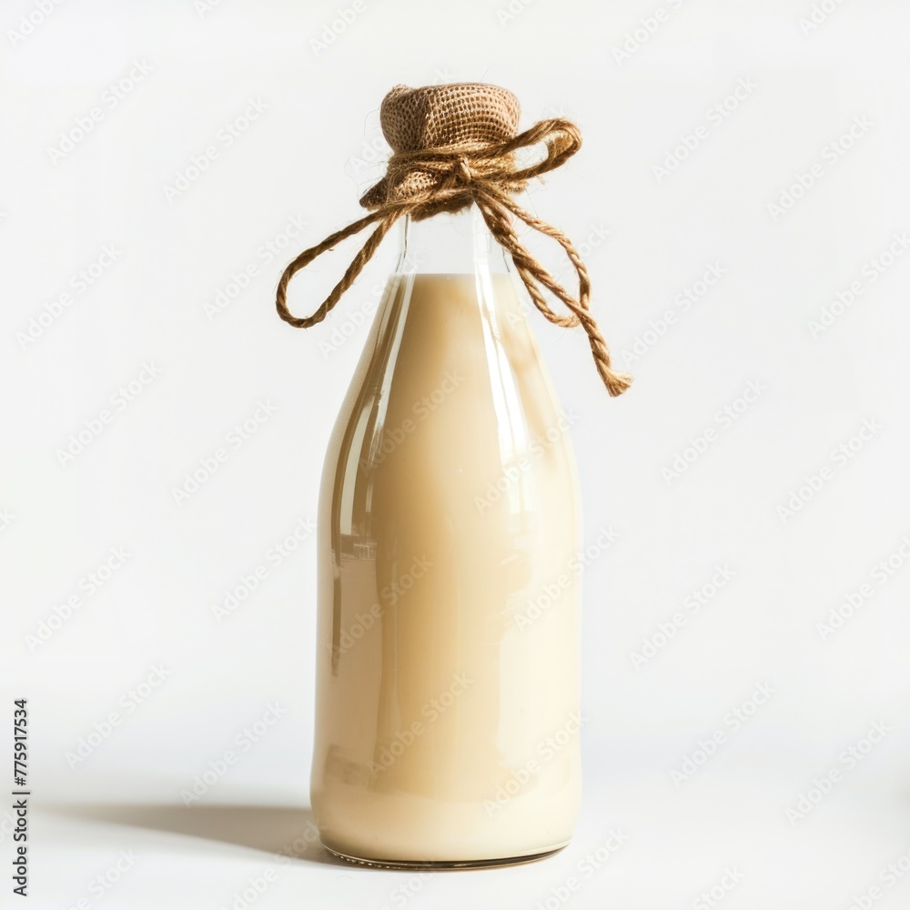Poster Bottle of milk with a rope wrapped around it. Suitable for dairy product branding