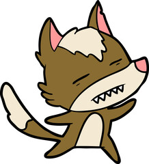 cartoon wolf showing teeth whilst dancing