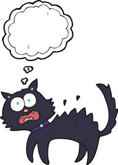 freehand drawn thought bubble cartoon scared black cat