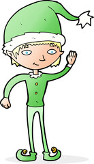 cartoon waving christmas elf