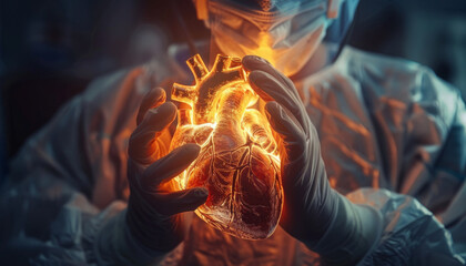 A transplant surgeon performs surgery for heart cancer. Cardiology in a medical clinic. - obrazy, fototapety, plakaty