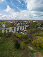 Stone railway viaduct made of sandstone in the city of Bolesławiec