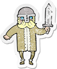retro distressed sticker of a cartoon saxon warrior