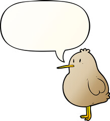 cute cartoon kiwi bird with speech bubble in smooth gradient style