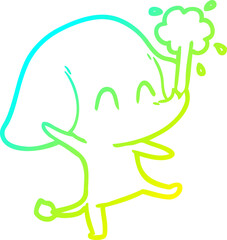 cold gradient line drawing of a cute cartoon elephant spouting water