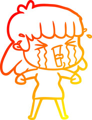 warm gradient line drawing of a cartoon woman in tears