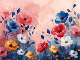 Bohemian flowers background, soft pastels colors