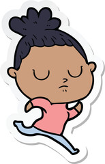 Fototapeta premium sticker of a cartoon calm woman