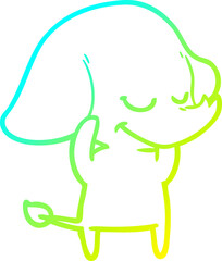 cold gradient line drawing of a cartoon smiling elephant