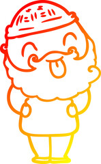 warm gradient line drawing of a man with beard sticking out tongue