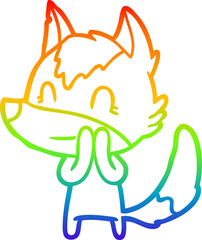 rainbow gradient line drawing of a friendly cartoon wolf