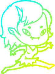 cold gradient line drawing of a cartoon friendly vampire girl running