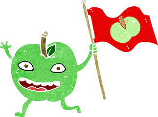 cartoon apple with flag