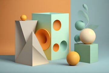 3d geometric composition color block blue orange