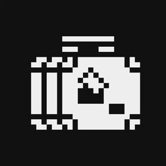 Travel bag, suitcase pixel art icon. Shop symbol design for logo, sticker, mobile app, website, badges and patches. 8-bit sprite. Isolated vector illustration.