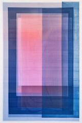 Contemporary Layered Abstract Artwork with Pink and Blue Hues