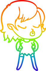 rainbow gradient line drawing of a cute cartoon vampire girl