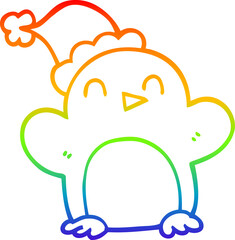 rainbow gradient line drawing of a cartoon christmas penguin