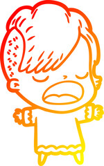 warm gradient line drawing of a cartoon cool hipster girl talking