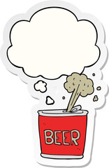 cartoon beer can with thought bubble as a printed sticker