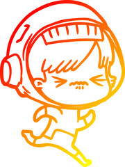 warm gradient line drawing of a cartoon astronaut woman