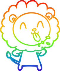 rainbow gradient line drawing of a happy cartoon lion
