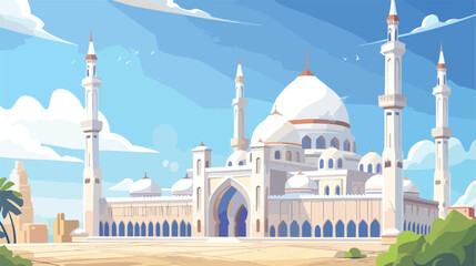 Hand drawn islamic mosque building 2d flat cartoon - obrazy, fototapety, plakaty