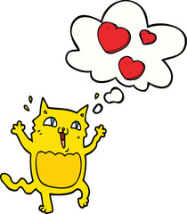 cartoon cat crazy in love with thought bubble