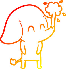warm gradient line drawing of a cute cartoon elephant spouting water