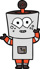 happy cartoon robot waving hello