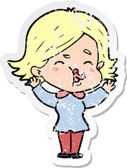 distressed sticker of a cartoon girl pulling face