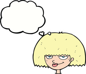 cartoon mean female face with thought bubble