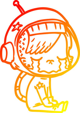 recommend clip art: warm gradient line drawing of a cartoon crying astronaut girl sitting