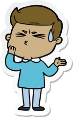 sticker of a cartoon man sweating