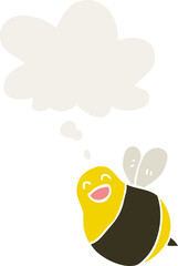 cartoon bee with thought bubble in retro style