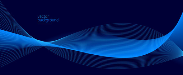 Curve shape flow vector abstract background in dark blue gradient, dynamic and speed concept, futuristic technology or motion art. - 775922715