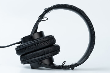 Modern black leather headphones