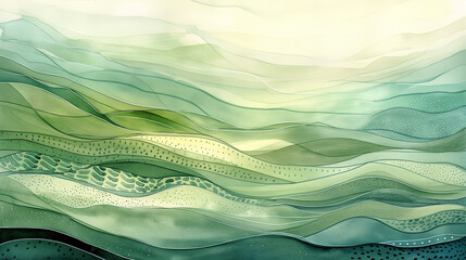 Tranquil Watercolor Landscape with Layered Hills and Speckled Patterns