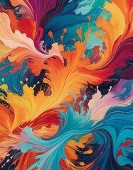 Fototapeta na wymiar Colorful abstract image with a vivid swirl of paint in blue, orange, and red tones, perfect for dynamic and artistic backgrounds