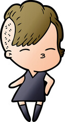 cartoon squinting girl in dress