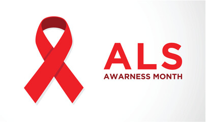 ALS awareness month with ribbon and text vector illustration on white background.