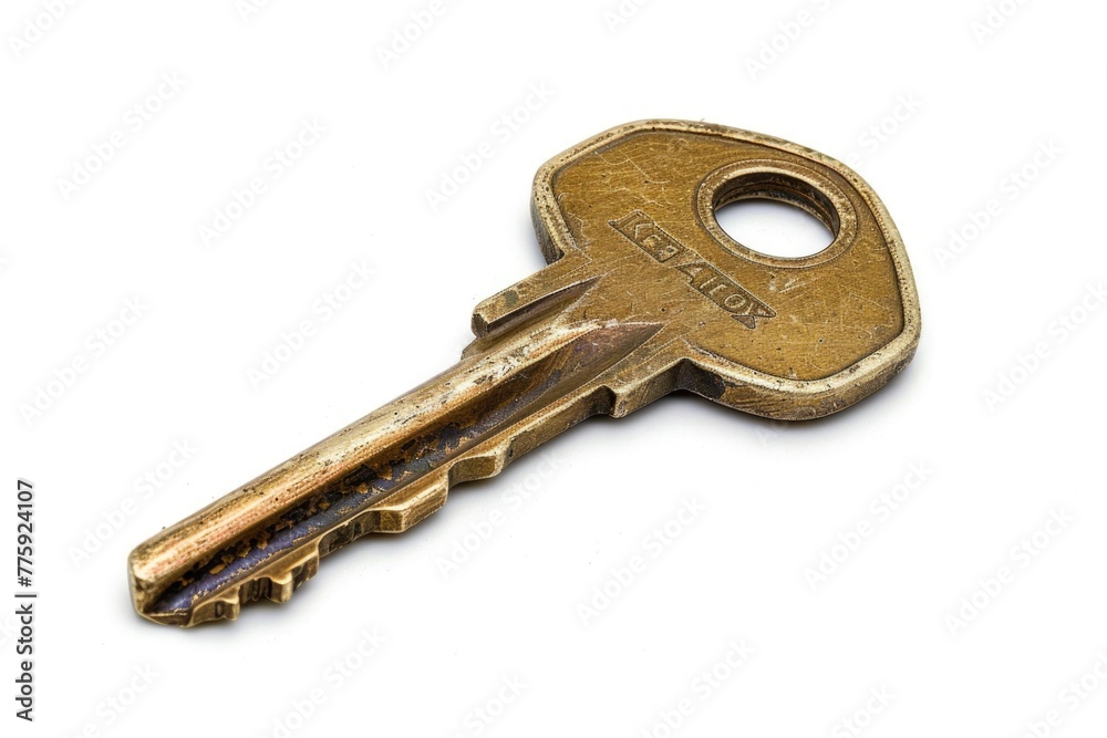 Poster Detailed close-up of a key on a white background. Perfect for security or access concepts