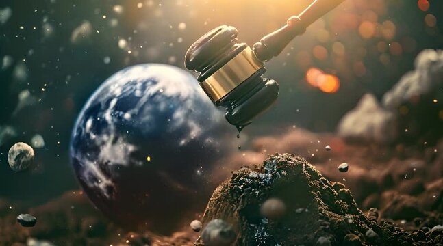 legal hammer with earth background