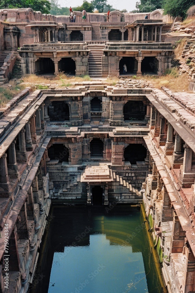 Poster A large well in the middle of a stone structure. Suitable for historical or architectural concepts