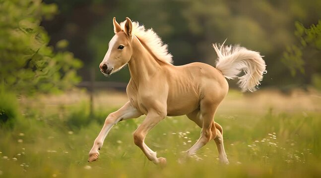 beautiful halfinger horse walking on the grass