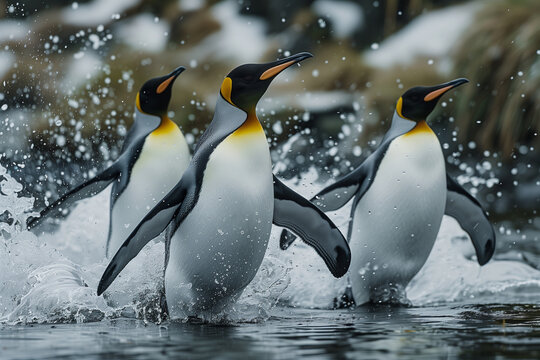 King penguins in antarctic, exploration, coastline, group, antarctic peninsula
