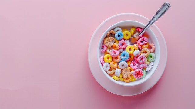 A simple image of a bowl of cereal with a spoon. Suitable for breakfast concept