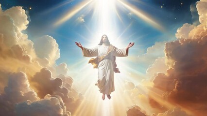 A Glowing Animation of Jesus Rising to the Heavens in Radiant Light