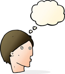 cartoon surprised face with thought bubble